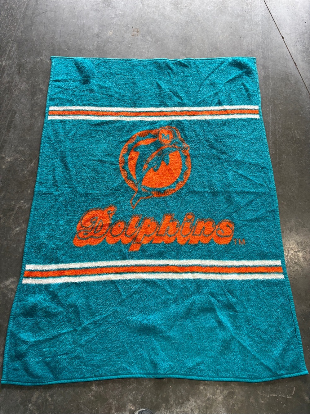 Vintage Miami Dolphins Throw Blanket Size 72 X 52.